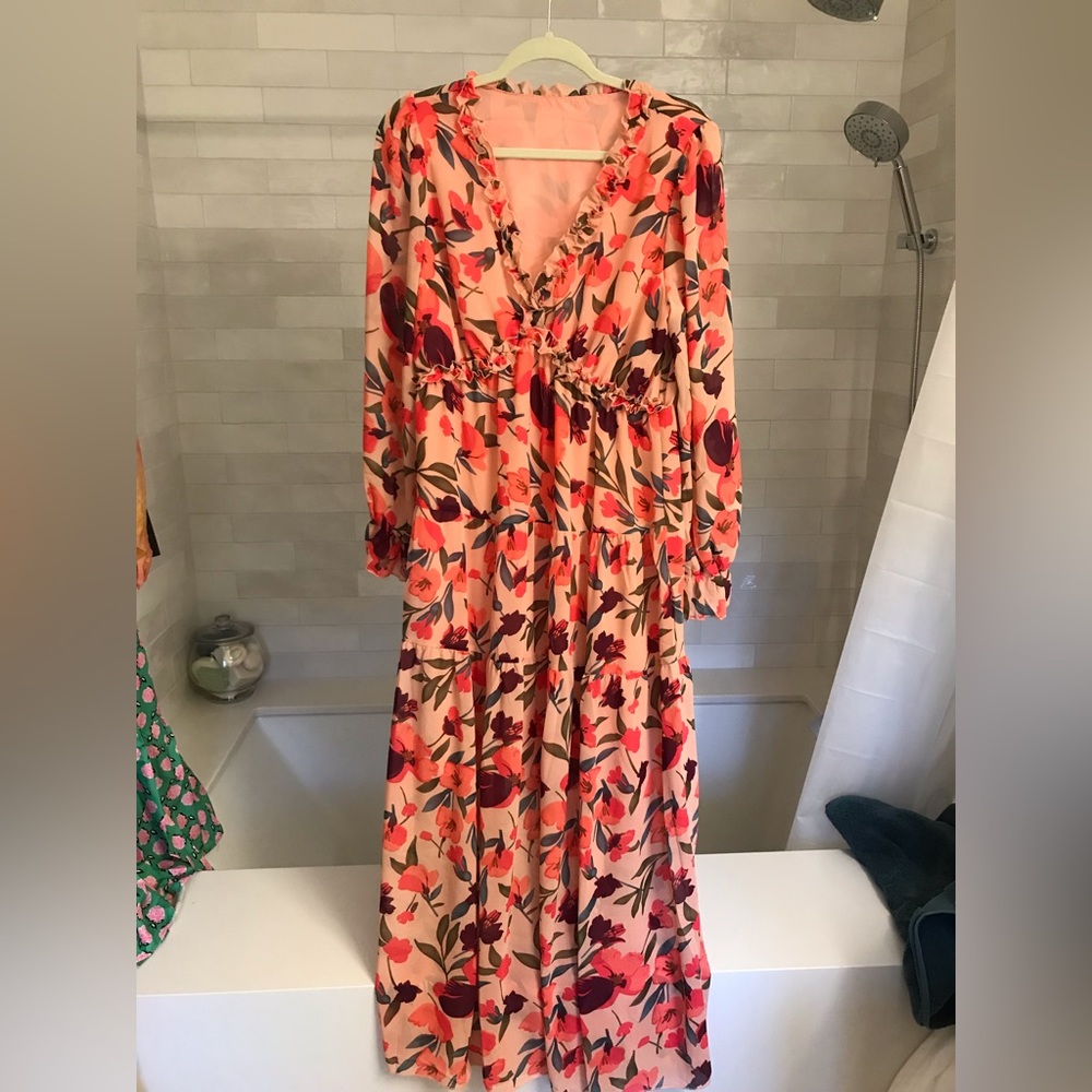 XL orange poppy maxi lightweight  polyester dress